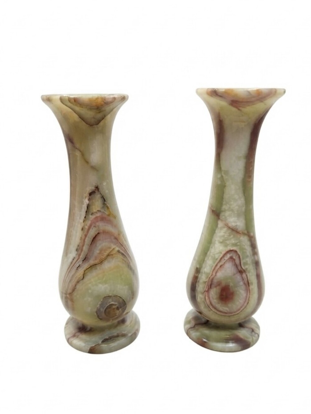 Vintage Elegant Green Onyx Bud Vase Pair - Home Accents 6.5"